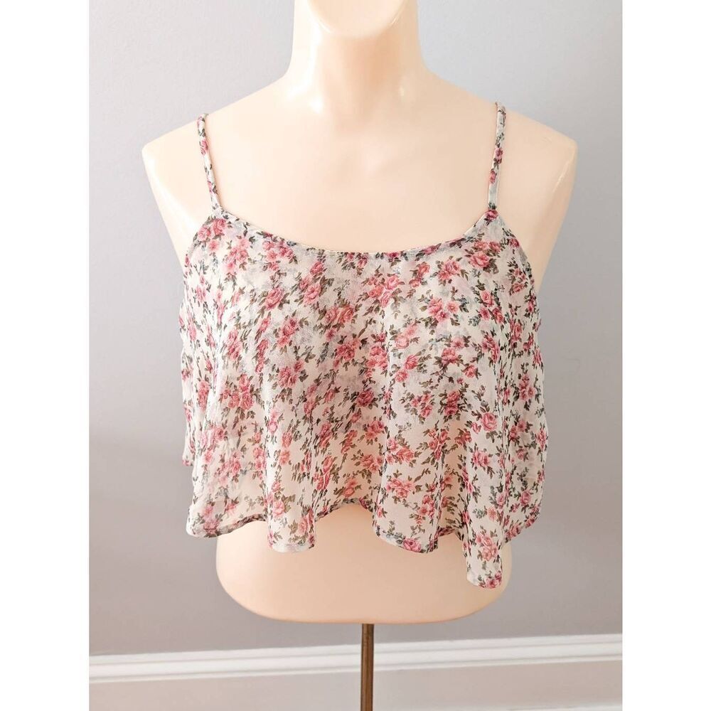 Cacico Floral Semi Sheer Flowy Crop Top